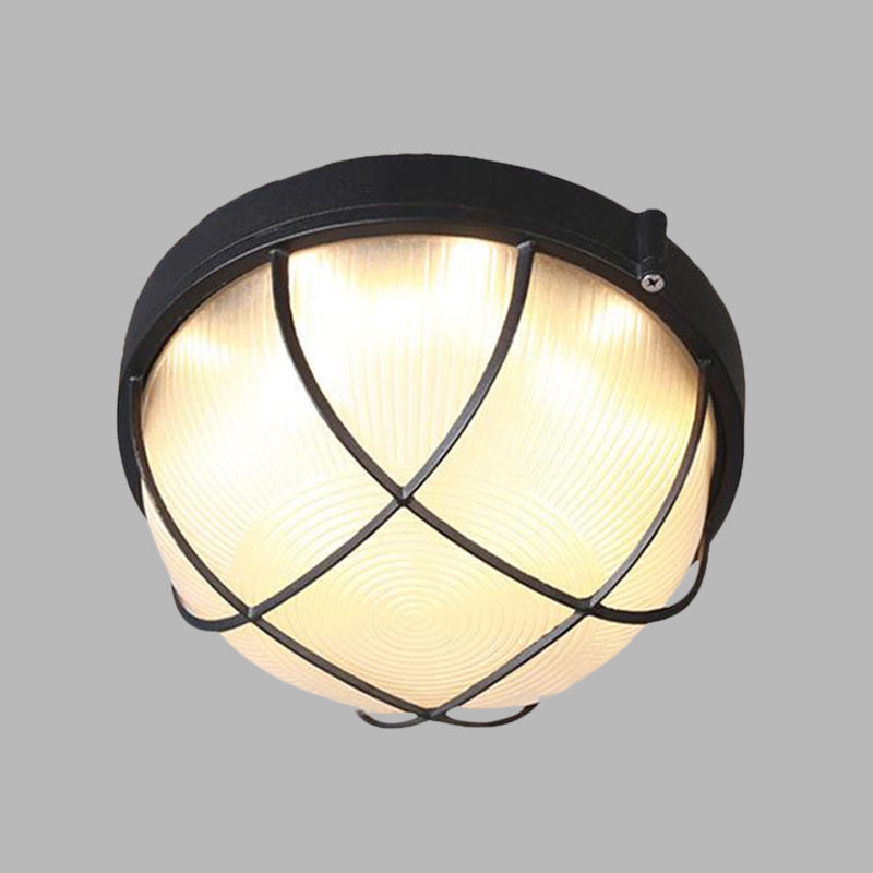 Farmhouse Flush Ceiling Lamp: 1-Light Dome Fixture Frosted Glass White/Black – Bedroom Lighting