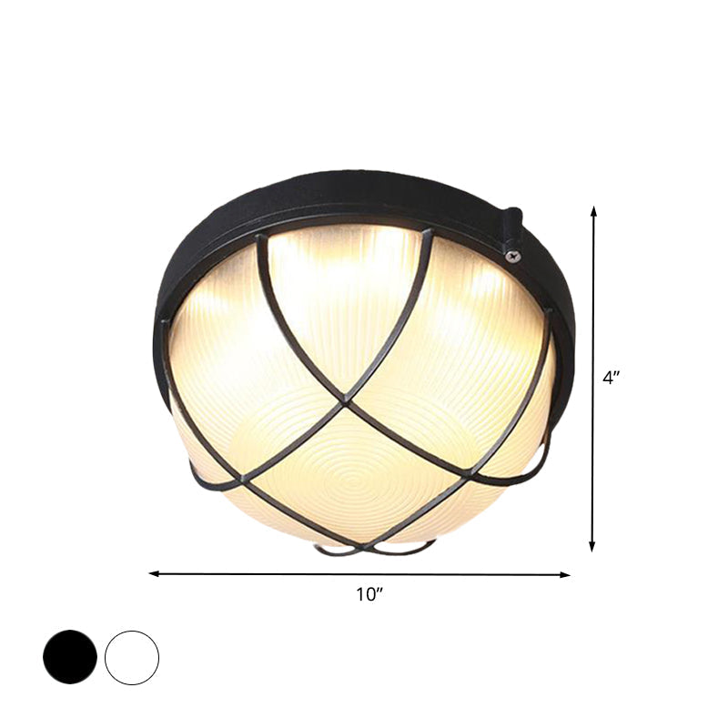 Farmhouse Flush Ceiling Lamp: 1-Light Dome Fixture Frosted Glass White/Black Bedroom Lighting