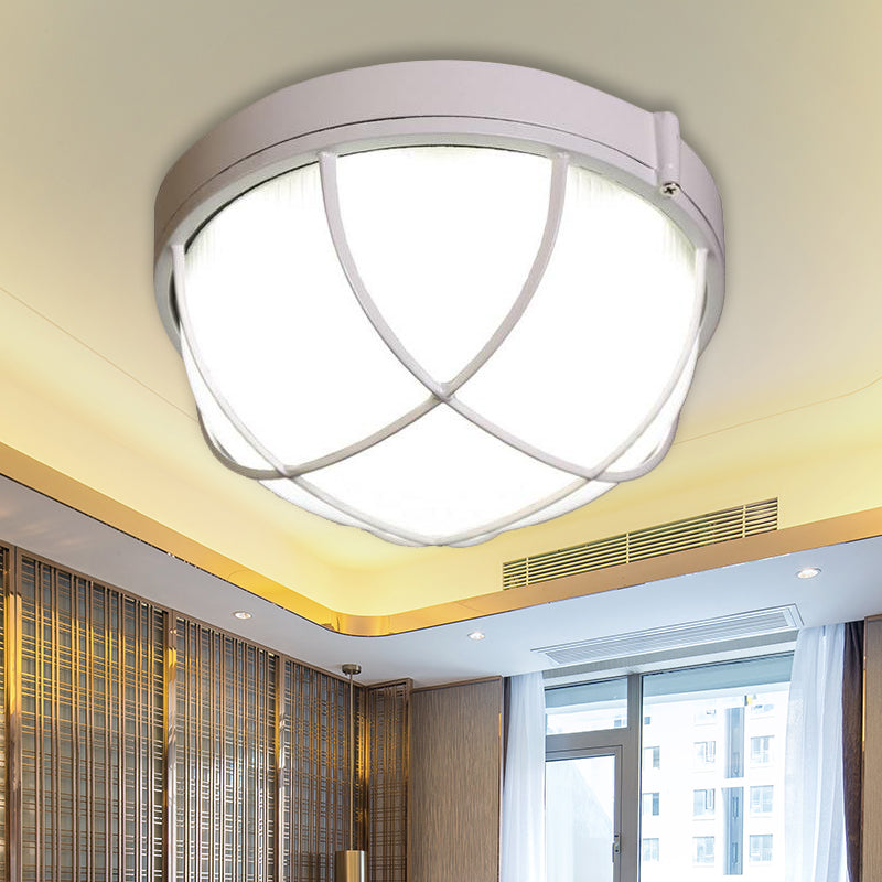 Farmhouse Flush Ceiling Lamp: 1-Light Dome Fixture Frosted Glass White/Black Bedroom Lighting White