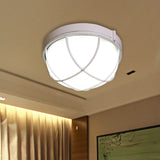 Farmhouse Flush Ceiling Lamp: 1-Light Dome Fixture Frosted Glass White/Black Bedroom Lighting