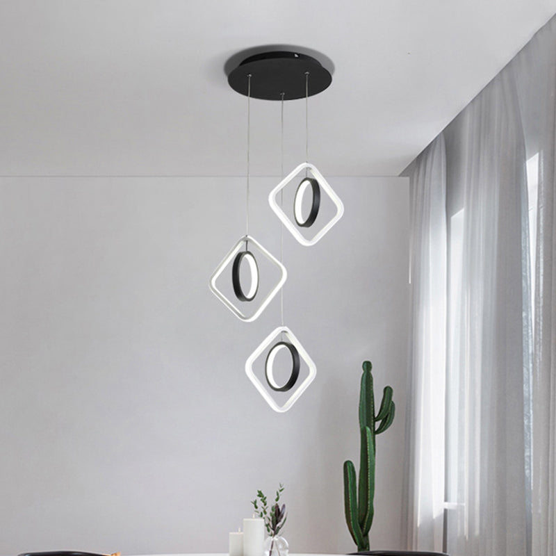 Contemporary Acrylic Pendant Ceiling Light For Dining Room - Multi-Lamp With Led In Black And