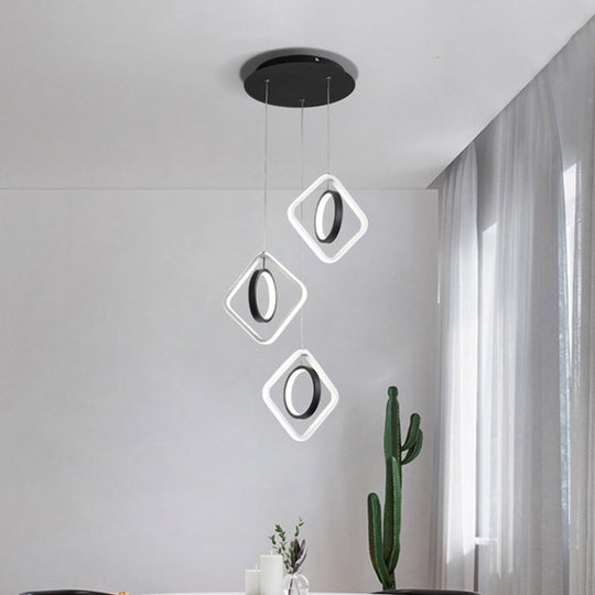 Contemporary Acrylic Pendant Ceiling Light For Dining Room - Multi-Lamp With Led In Black And