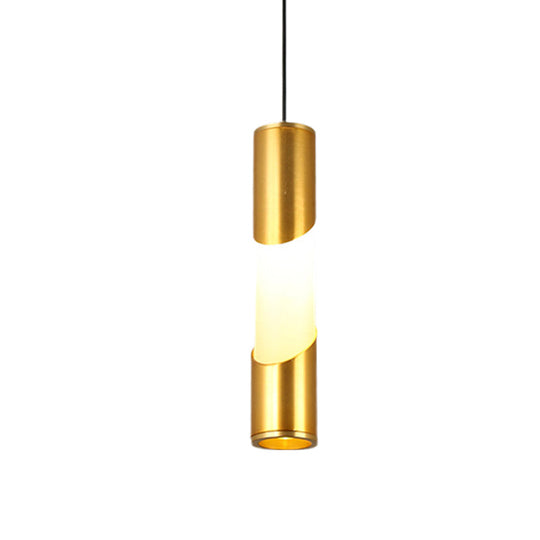 Gold Led Tube Pendant Light - Modern Metallic Hanging Lamp For Restaurants Warm/White Lighting