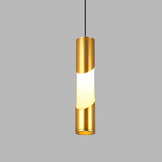 Gold Tube Pendant Light With Simple Led Design - Metallic Hanging Lamp For Restaurants In Warm/White