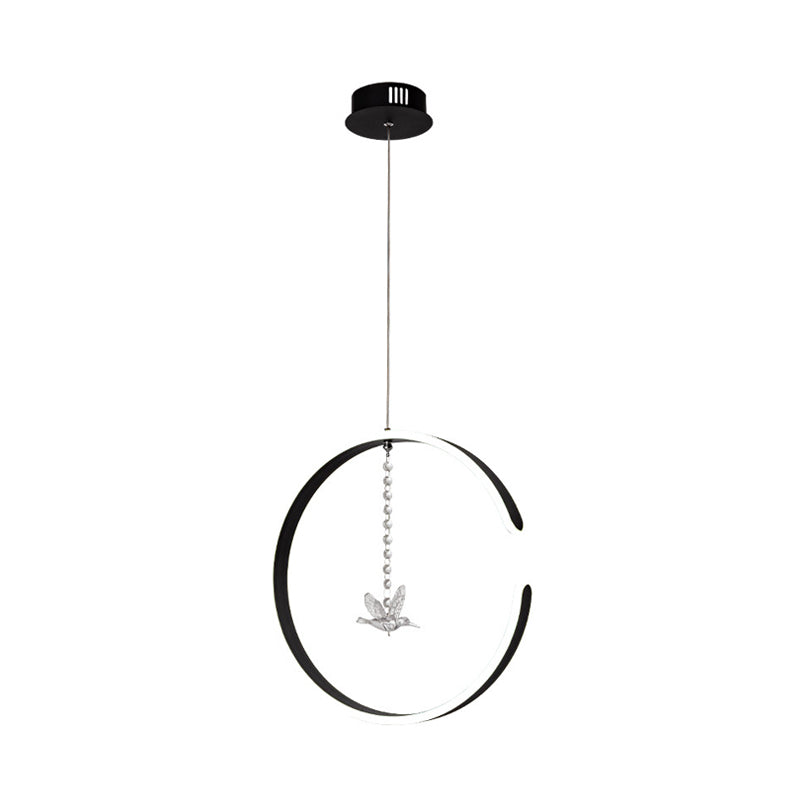 Modern Acrylic Led Pendant Light Kit With Bird Crystal Droplet - Black/White