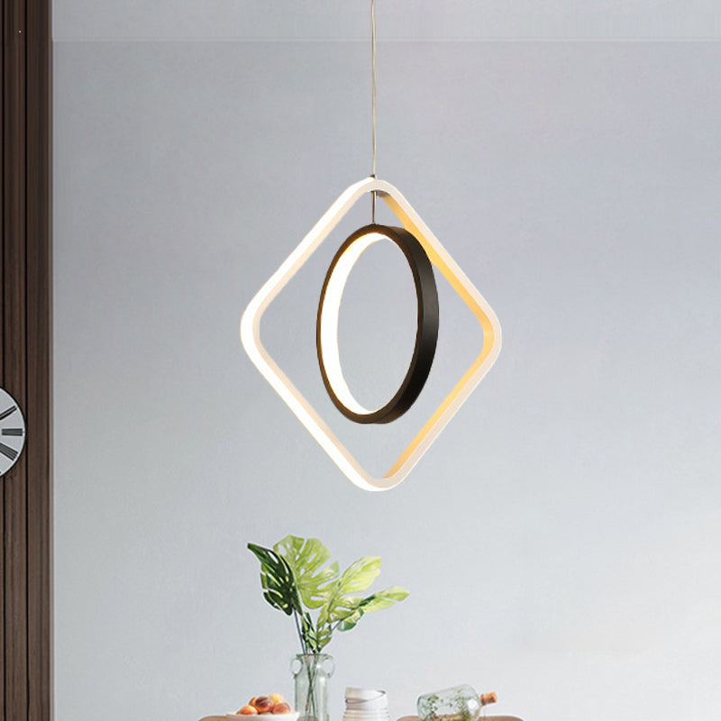 Modern Led Black Hoop And Square Ceiling Pendant Lamp With Acrylic Shade - Warm/White Light