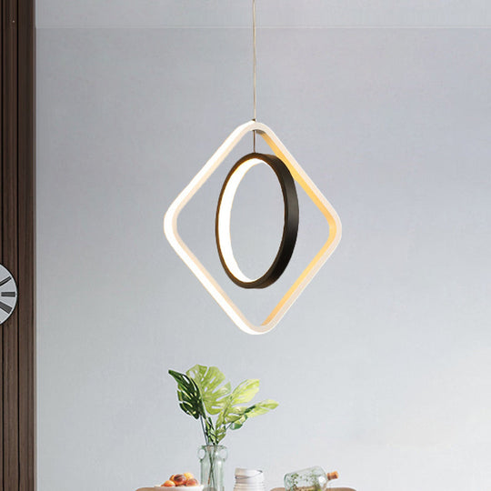 Modern Led Black Hoop And Square Ceiling Pendant Lamp With Acrylic Shade - Warm/White Light