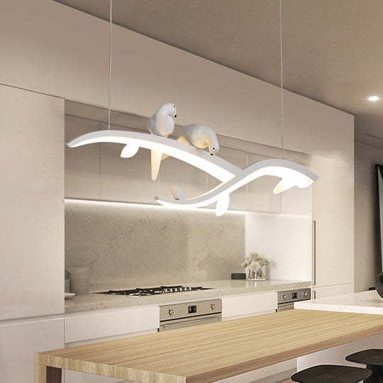 Modernist Led Acrylic Branch Suspension Light With Bird Decor - White/Warm White / Warm
