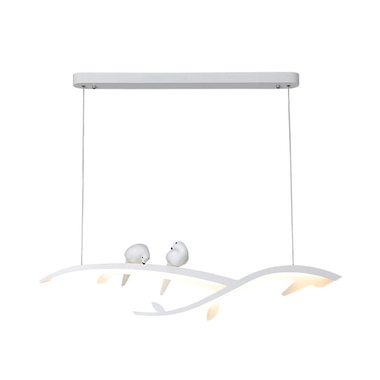Modernist Led Acrylic Branch Suspension Light With Bird Decor - White/Warm