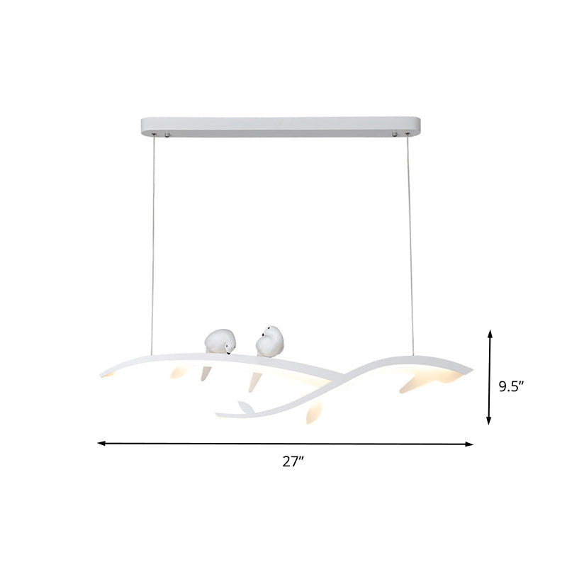 Modernist Led Acrylic Branch Suspension Light With Bird Decor - White/Warm