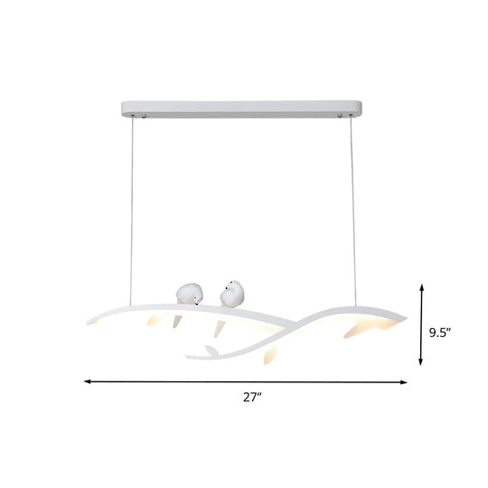 Modernist Led Acrylic Branch Suspension Light With Bird Decor - White/Warm