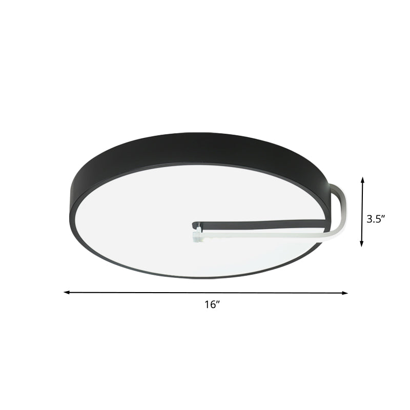 Modern Black Metal Led Drum Flush Mount Ceiling Lamp 16’/19.5’ Wide - Perfect For Bedroom Lighting