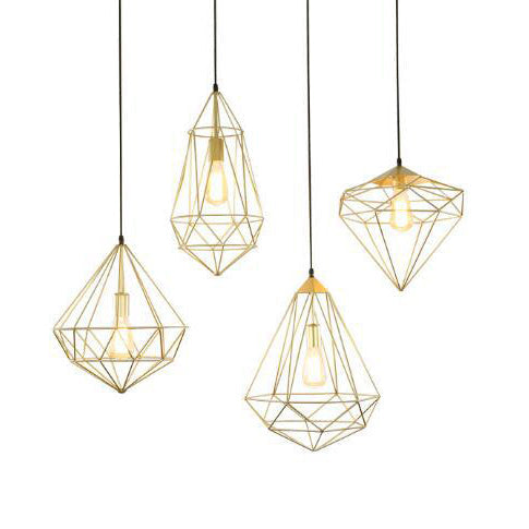 Modern Style Gold Metallic Prism Cage Pendant Light With Adjustable Cord
