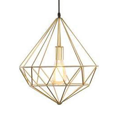 Modern Style Gold Metallic Prism Cage Pendant Light With Adjustable Cord / D