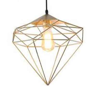 Modern Style Gold Metallic Prism Cage Pendant Light With Adjustable Cord - 1-Light Suspension Lamp