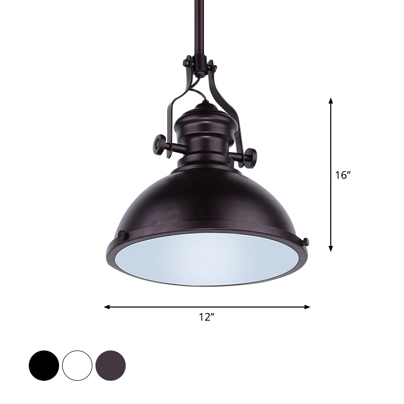 Vintage Metallic Dome Pendant Light - Black/White/Purple Finish With Glass Diffuser
