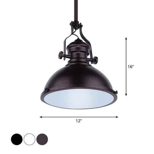 Vintage Metallic Dome Pendant Light - Black/White/Purple Finish With Glass Diffuser