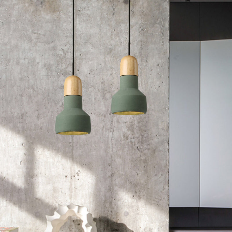 Industrial Style Cement Pendant Light - Barn Bulb Gray/Green/Red Hanging Cord