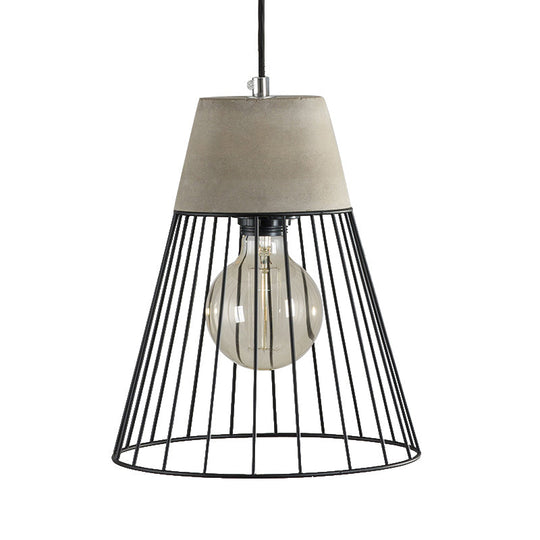 Industrial Loft Metallic Pendant Lighting - Gray/Red Tapered Design With Wire Guard Ideal For