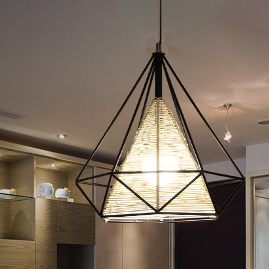 Modern Beige Diamond Rattan Hanging Pendant Light - Available In 15 18 And 19.5 Width Ideal For