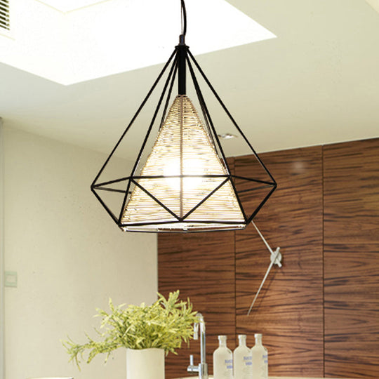 Modern Beige Diamond Rattan Hanging Pendant Light - Available In 15 18 And 19.5 Width Ideal For
