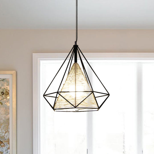 Diamond Rattan Hanging Pendant Light - Modern 1 Beige Ceiling For Kitchen Island 15’/18’/19.5’ Wide