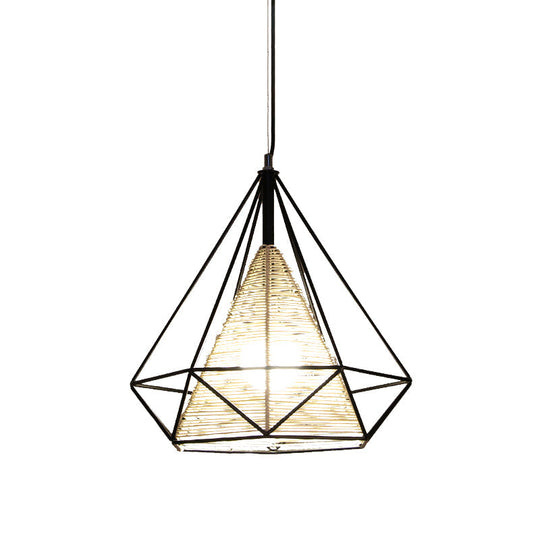 Diamond Rattan Hanging Pendant Light - Modern 1 Beige Ceiling For Kitchen Island 15’/18’/19.5’ Wide