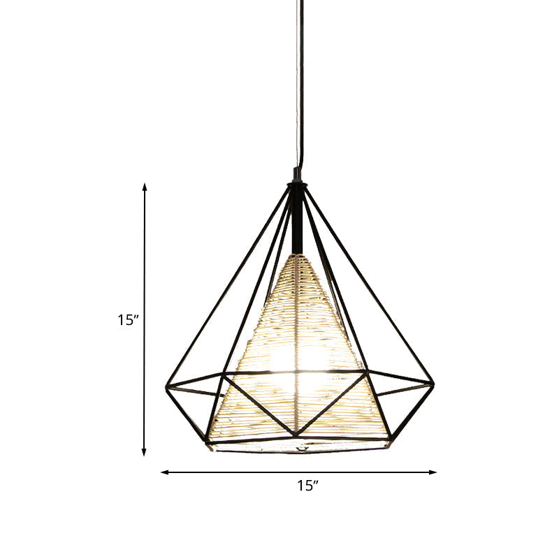 Modern Beige Diamond Rattan Hanging Pendant Light - Available In 15 18 And 19.5 Width Ideal For