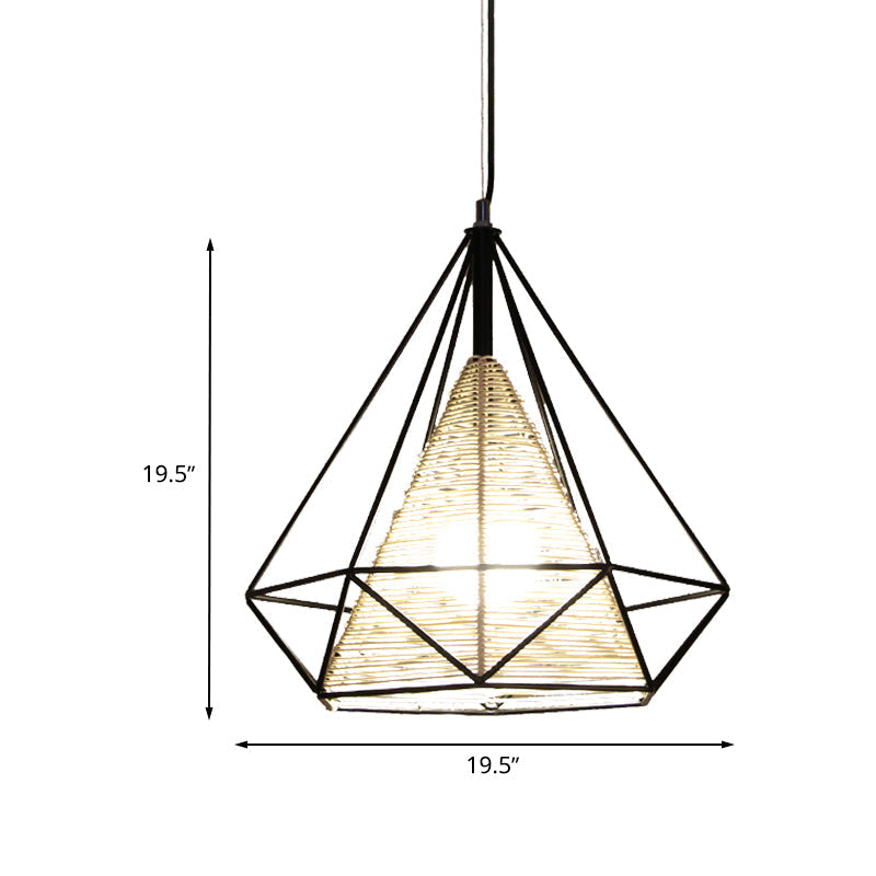 Modern Beige Diamond Rattan Hanging Pendant Light - Available In 15 18 And 19.5 Width Ideal For