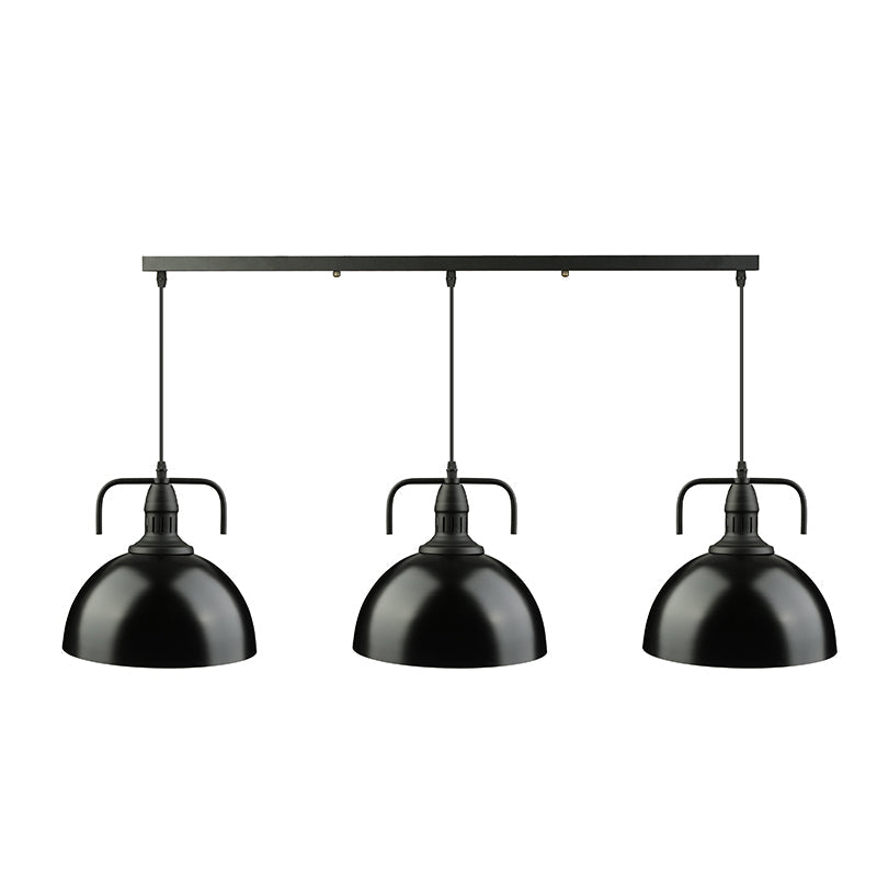 Dome Pendant Light - Loft Style Black Metal Ceiling Fixture With Linear/Round Canopy And Handle 3