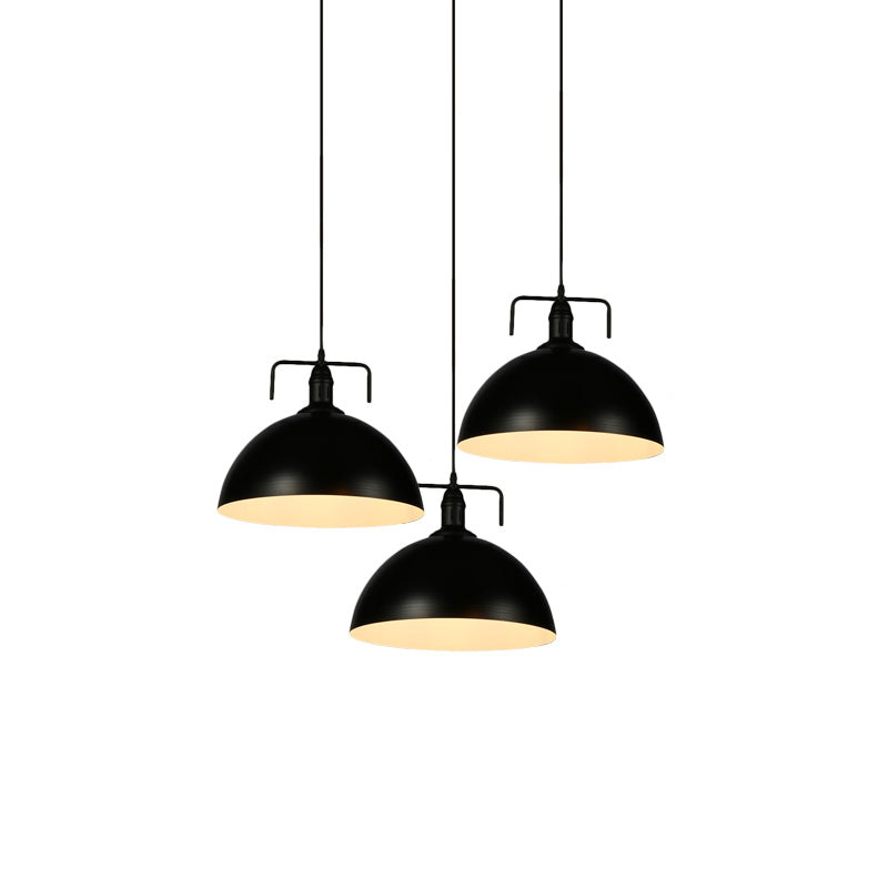 Dome Pendant Light - Loft Style Black Metal Ceiling Fixture With Linear/Round Canopy And Handle 3