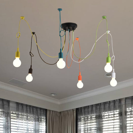 Industrial Style Multi Color Swag Pendant Light Fixture - 6 Lights Restaurant Hanging Lamp (Black