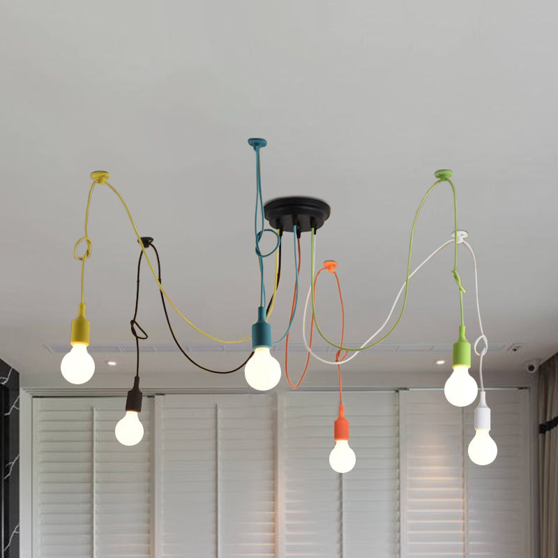 Industrial Style Multi Color Swag Pendant Light Fixture - 6 Lights Restaurant Hanging Lamp (Black