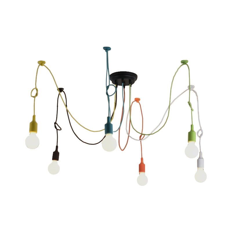Industrial Style Multi Color Swag Pendant Light Fixture - 6 Lights Restaurant Hanging Lamp (Black