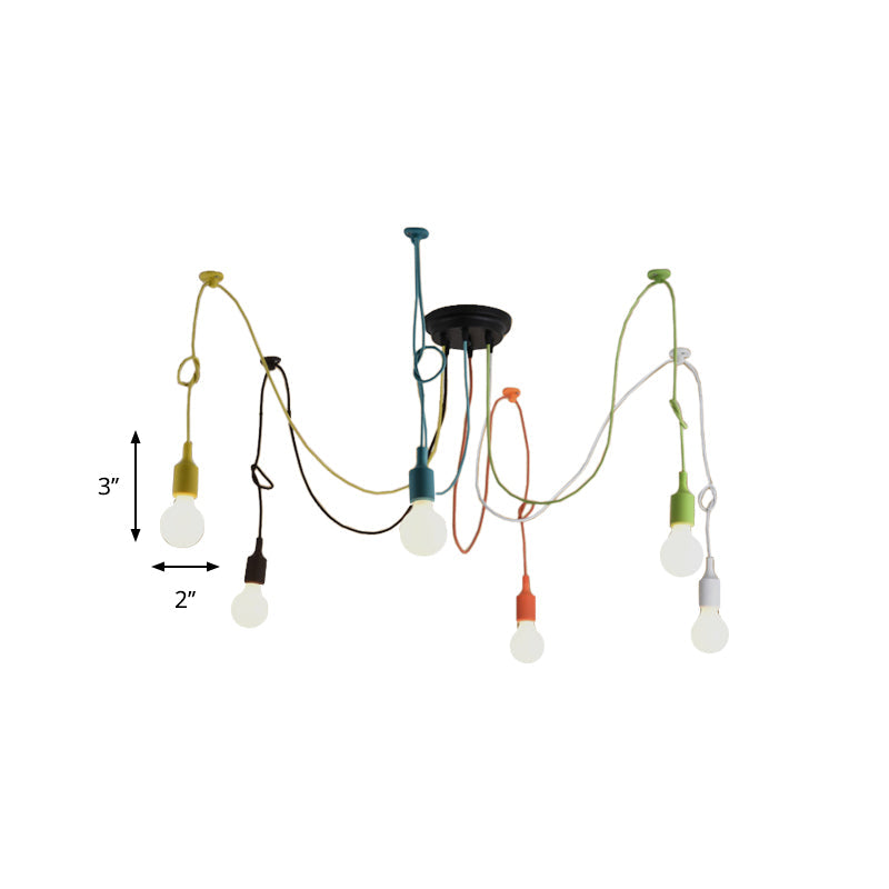 Industrial Style Multi Color Swag Pendant Light Fixture - 6 Lights Restaurant Hanging Lamp (Black