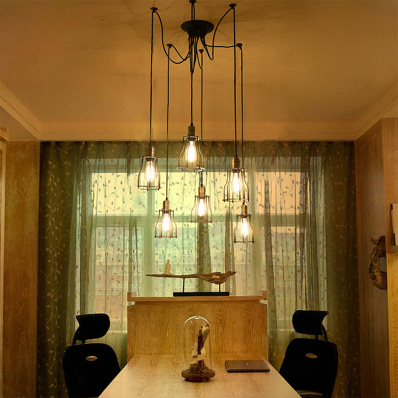Stylish Vintage Metal Swag Pendant Lamp With Wire Guard - Black