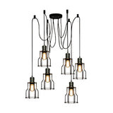 Vintage Metal Swag Pendant Lamp With Wire Guard - 6/10 Bulbs Stylish Black Ceiling Fixture For