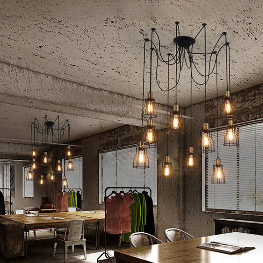 Stylish Vintage Metal Swag Pendant Lamp With Wire Guard - Black