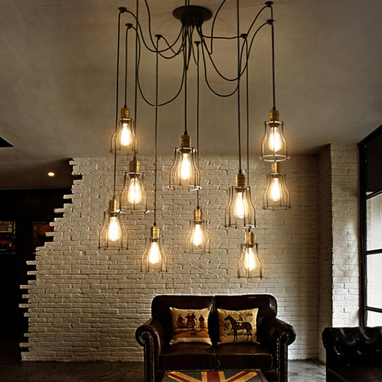 Stylish Vintage Metal Swag Pendant Lamp With Wire Guard - Black