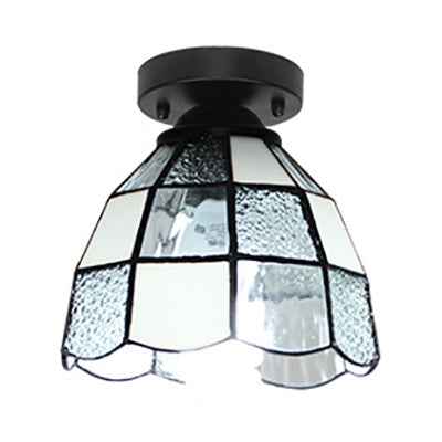 Dome Tiffany Style Stained Glass Ceiling Light With 1 - White/Blue/Clear For Corridor
