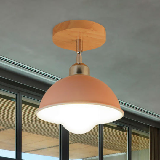 Semi Flush Mount Ceiling Light: 1 Head Rotatable Metal Macaron Dome Shade Indoor Pink/Yellow Design