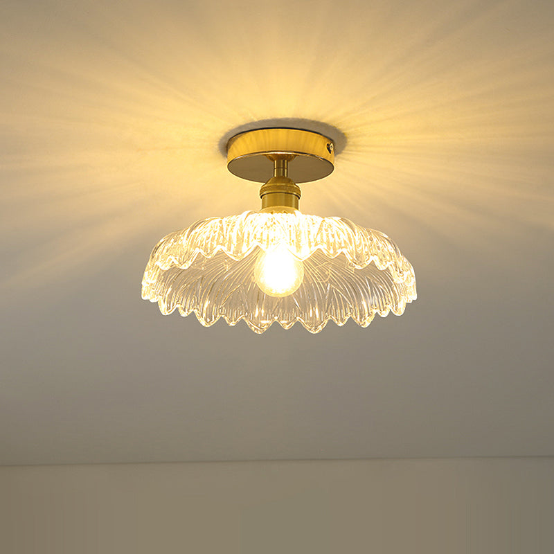 Industrial Semi Flush Ceiling Light With Clear Textured Glass Shade