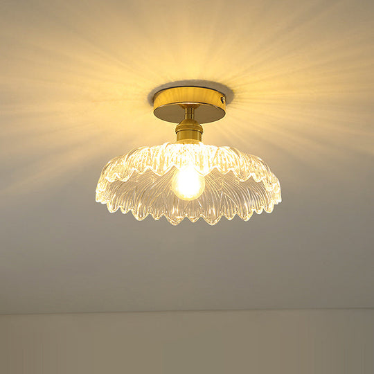 Industrial Semi Flush Ceiling Light With Clear Textured Glass Shade