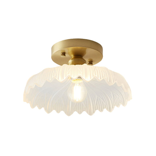 Industrial Semi Flush Ceiling Light With Clear Textured Glass Shade