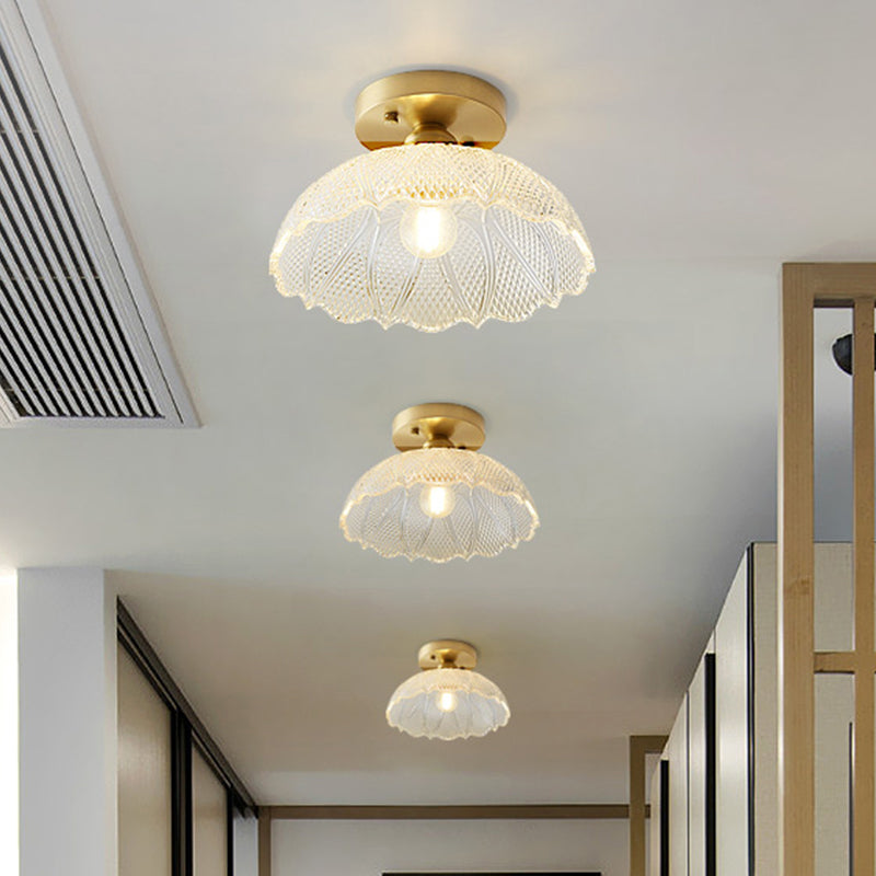 Industrial Semi Flush Ceiling Light With Clear Textured Glass Shade