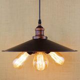 Antique Style Rust Flat Shade Chandelier: Metal 3 Lights Pendant For Restaurants