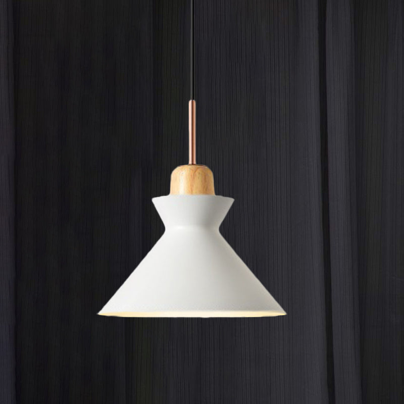 Stylish Nordic Conic Pendant Lamp - 1 Bulb Metal & Wood Lighting In Grey/White For Living Room White