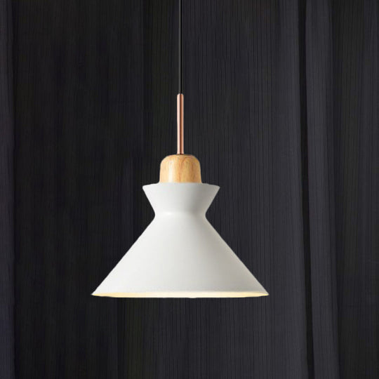 Stylish Nordic Conic Pendant Lamp - 1 Bulb Metal & Wood Lighting In Grey/White For Living Room White