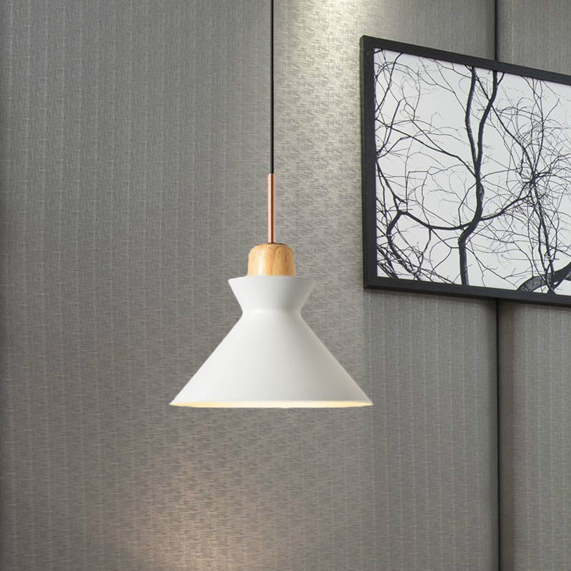 Nordic Conic Hanging Lamp: Stylish Metal And Wood Pendant Lighting (Grey/White) For Living Room