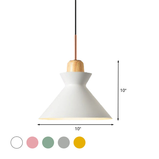 Stylish Nordic Conic Pendant Lamp - 1 Bulb Metal & Wood Lighting In Grey/White For Living Room